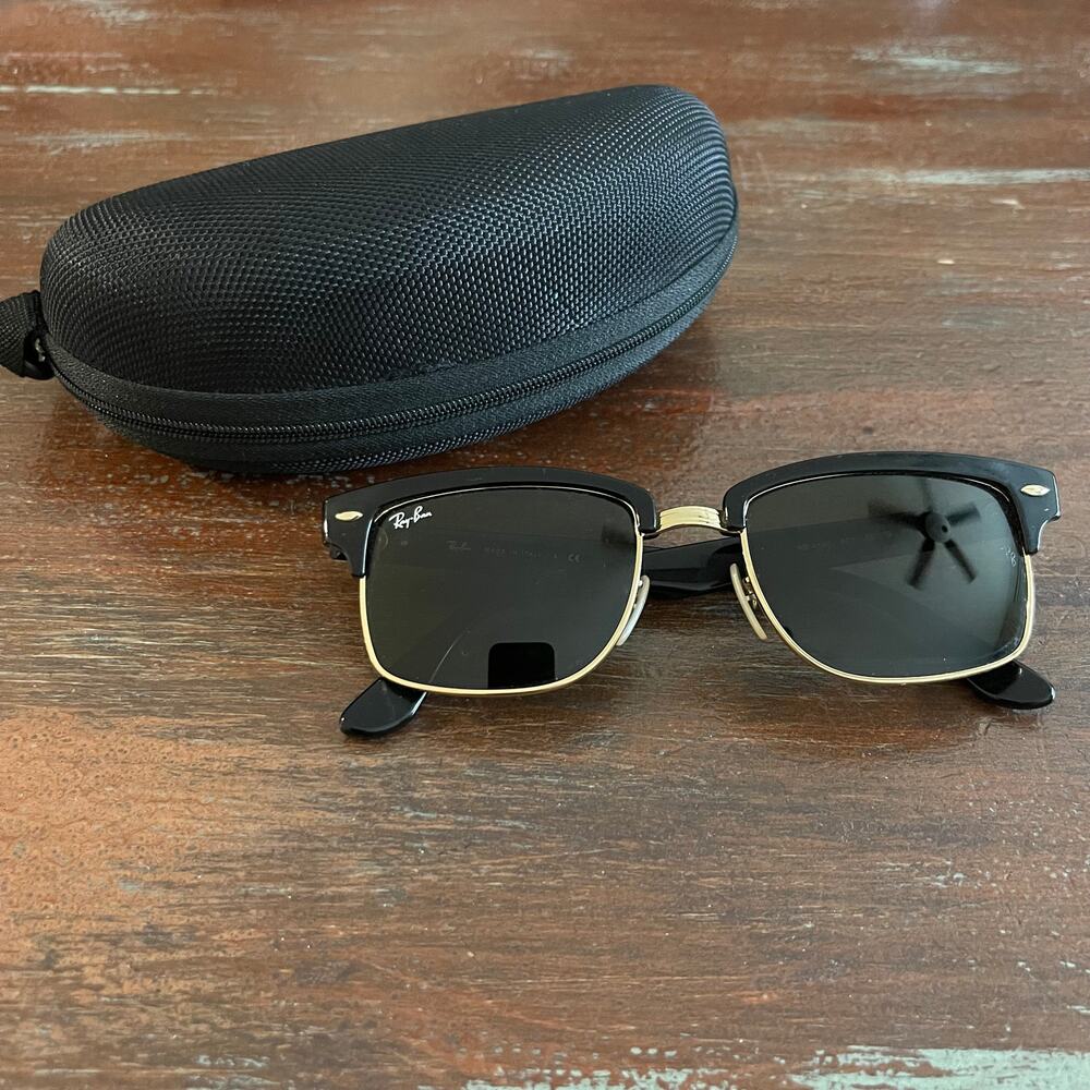 Ray-ban RB4190 Club Master Square Sunglasses Black & Gold Made in Italy